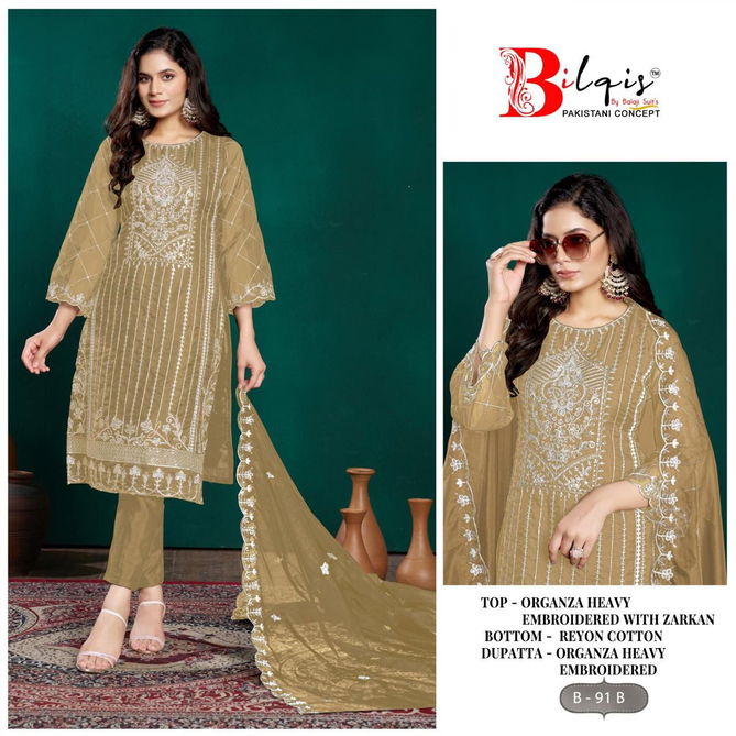 Bilqis B 91 A to D Organza Pakistani Suits Wholesale Shop In Surat
